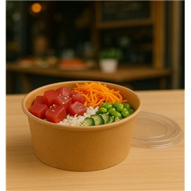 Terrina de Cartão Kraft-Kraft con Tampa PET 750ml Ø15cm (50 Uds)