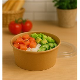 Terrina de Cartão Kraft-Kraft con Tampa PET 750ml Ø15cm (250 Uds)