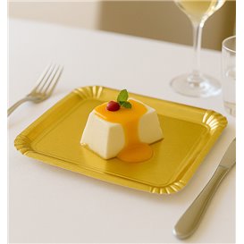 Bandeja de Cartão Rectangular Ouro 16x22 cm (100 Uds)