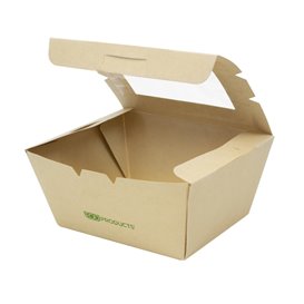 Caixa TakeAway Cartão de Bambu Kraft com Janela 11,5x9x6,5 cm 700ml (200 Uds)