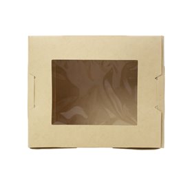 Caixa TakeAway Cartão de Bambu Kraft com Janela 11,5x9x6,5 cm 700ml (200 Uds)