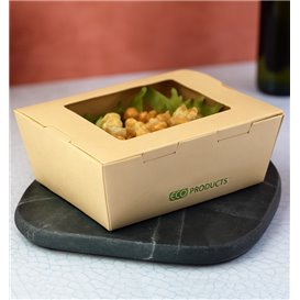 Caixa TakeAway Cartão de Bambu Kraft com Janela 11,5x9x6,5 cm 700ml (200 Uds)