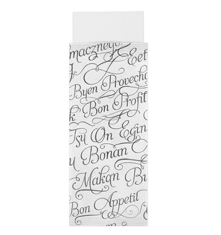Saqueta de Talheres com Guardanapo "Bom apetite" 11x25cm (100 Uds)