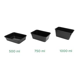 Embalagem Retangular PP Preto 500ml 17,3x11,9cm (50 Uds)