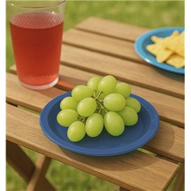 Prato Plastico PS Reutilizável Raso Azul Escuro Ø165mm (25 Uds)