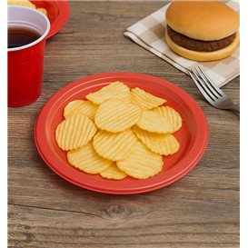 Prato Plastico PS Reutilizável Raso Vermelho Ø165mm (25 Uds)