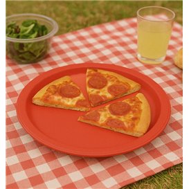 Prato Plastico PS Reutilizável Raso Vermelho Ø220mm (25 Unidades)