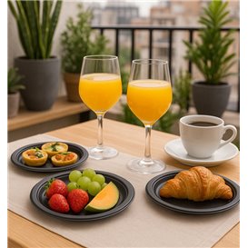 Prato Plastico PS Reutilizável Raso Preto Ø165mm (25 Uds)