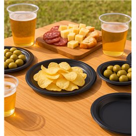 Prato Plastico PS Reutilizável Raso Preto Ø165mm (450 Uds)