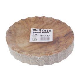 Prato de Cartão Desenho em Madeira "Bali" Ø18cm 290g/m² (500 Uds)