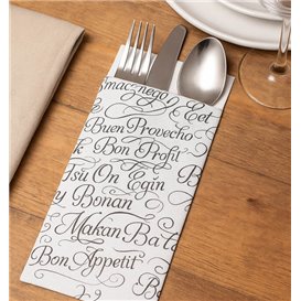 Saqueta de Talheres com Guardanapo "Bom apetite" 11x25cm (800 Uds)