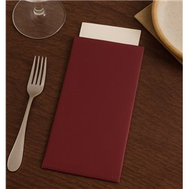 Saqueta de Talheres com Guardanapo Bordeaux 11x25cm (100 Uds)