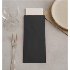 Saqueta de Talheres com Guardanapo Preta 11x25cm (800 Uds)