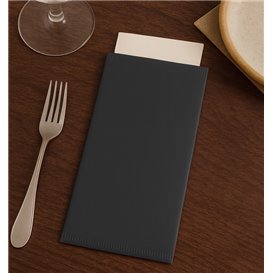 Saqueta de Talheres com Guardanapo Preta 11x25cm (800 Uds)