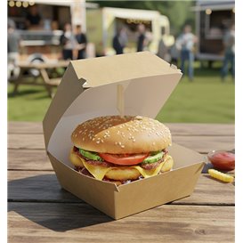 Caixa Hamburguer Mega Kraft Fechamento Duplo 15,5x15,5x10cm (200 Uds)