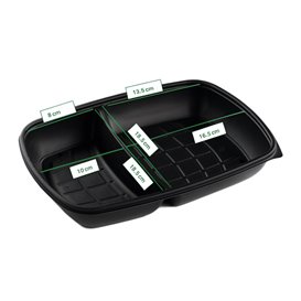 Embalagem de Plástico PP Reutilizável Preto 2C 1300ml 28x20x4cm (50 Uds)