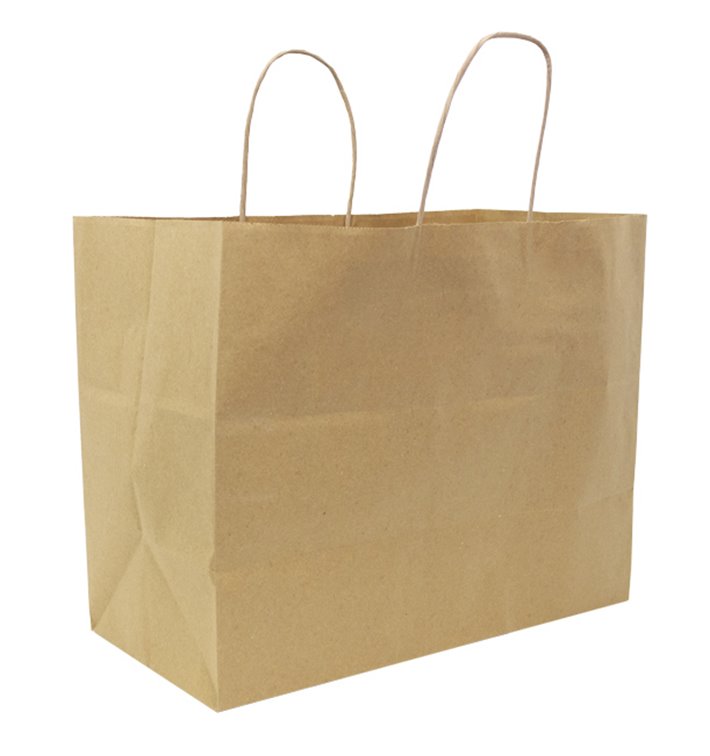 Saco Papel Kraft com Alça Torcida 80g/m² 32+16x26cm (25 Uds) Saco Papel Kraft com Alça Torcida 80g/m² 32+16x26cm (25 Uds)