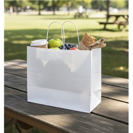Saco Papel Branco com Alça Plana 80g/m² 32+16x27cm (25 Uds)