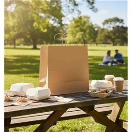 Saco Papel Kraft com Asas Torcidas 80 g/m² 26+17x26cm (25 Uds) Saco Papel Kraft com Asas Torcidas 80 g/m² 26+17x26cm (25 Uds)