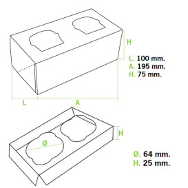 Caixa 2 Cupcakes Branco 19,5x10x7,5cm (20 Unidades)