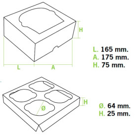 Caixa 4 Cupcakes Branco 17,3x16,5x7,5cm (140 Unidades)