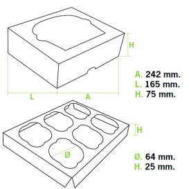 Caixa 6 Cupcakes Rosa 24,3x16,5x7,5cm (20 Unidades)
