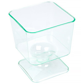Copo Plastico Quadrado com Pé Verde Trans.  60 ml 