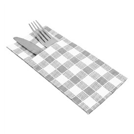 Guardanapo Canguru com Bolsa para Talheres de Papel "Vichy" Cinzento 40x40cm (60 Un)