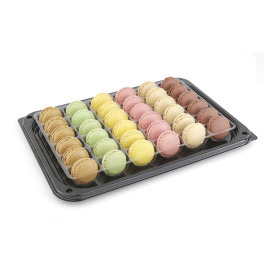 Bandeja Retang. Preto com Tampa PET 35x24cm (25 Uds)