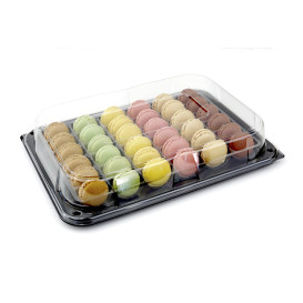 Bandeja Retang. Preto com Tampa PET 35x24cm (25 Uds)